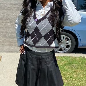 - plaid sweater vest